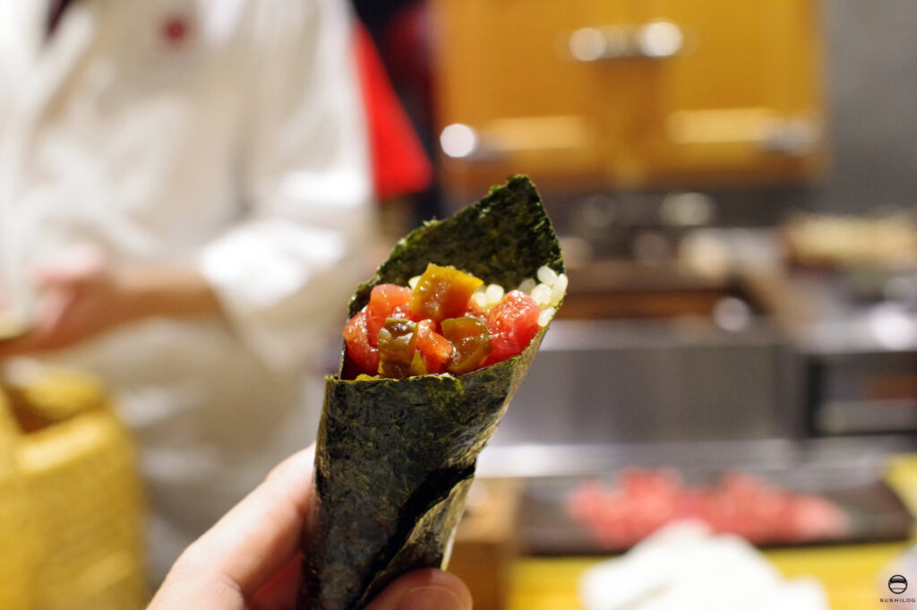 鮪トロ来福酒造の奈良漬けの手巻き