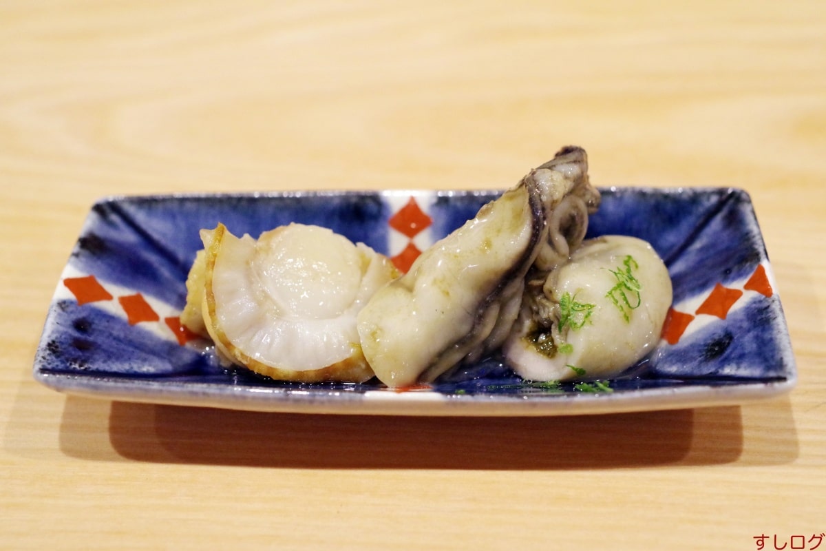 寿司こじ牡蠣とベビーホタテのオイル漬け