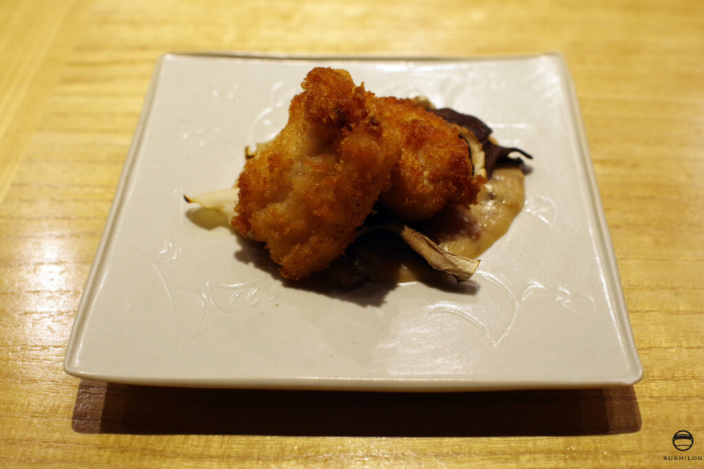 穴子と白子のフライ、キノコ醤