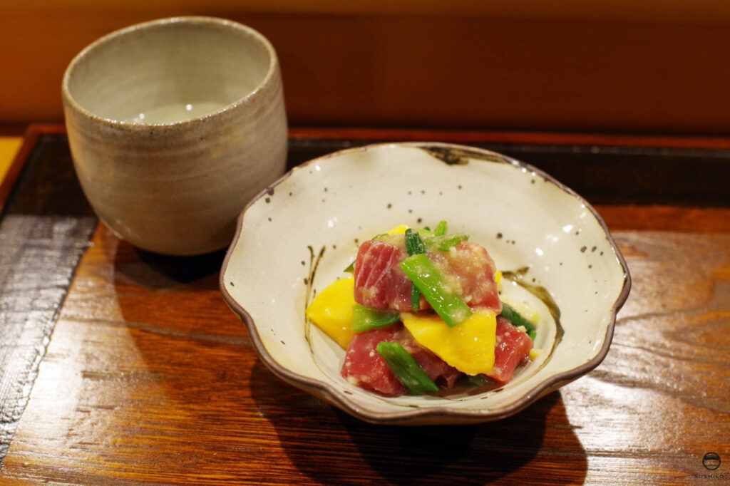 鮪赤身、柿、小松菜のぬた