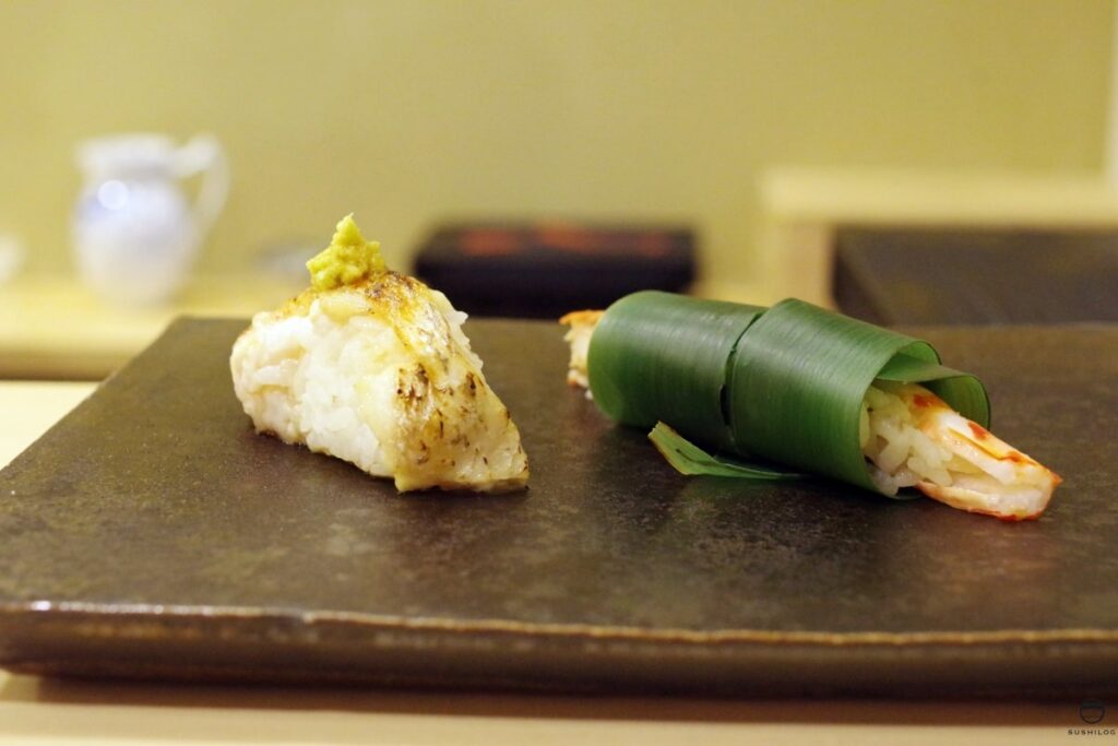車海老の笹寿司とノドグロの棒寿司